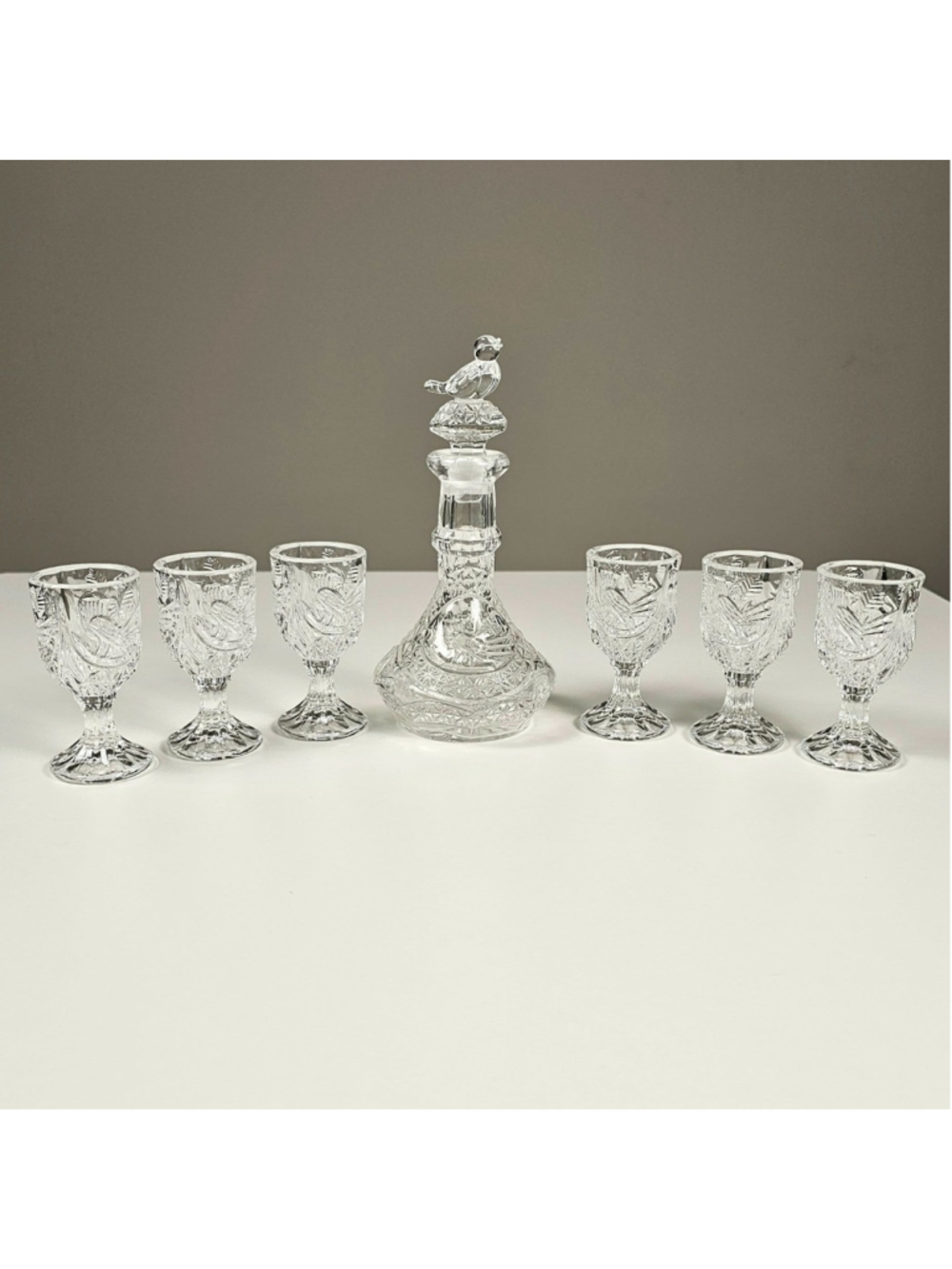 Vtg Hofbauer Byrdes Crystal Small Cordial Liqueur Decanter Set 6 Glasses Germany
